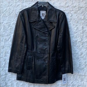 NWT Jones NY Black Pebbled Leather Coat SzLG